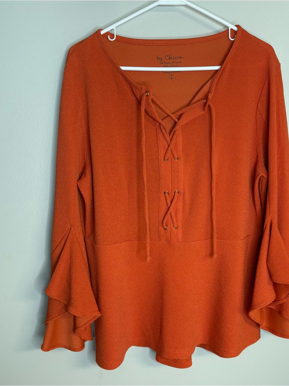 Chico's Burnt Orange Lace-Up Bell Sleeve Tunic